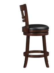 Fischer Dark Cherry Full Back Wood Frame Swivel Bar Stool with Faux Leather Seat