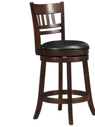 Fischer Dark Cherry Full Back Wood Frame Swivel Bar Stool with Faux Leather Seat