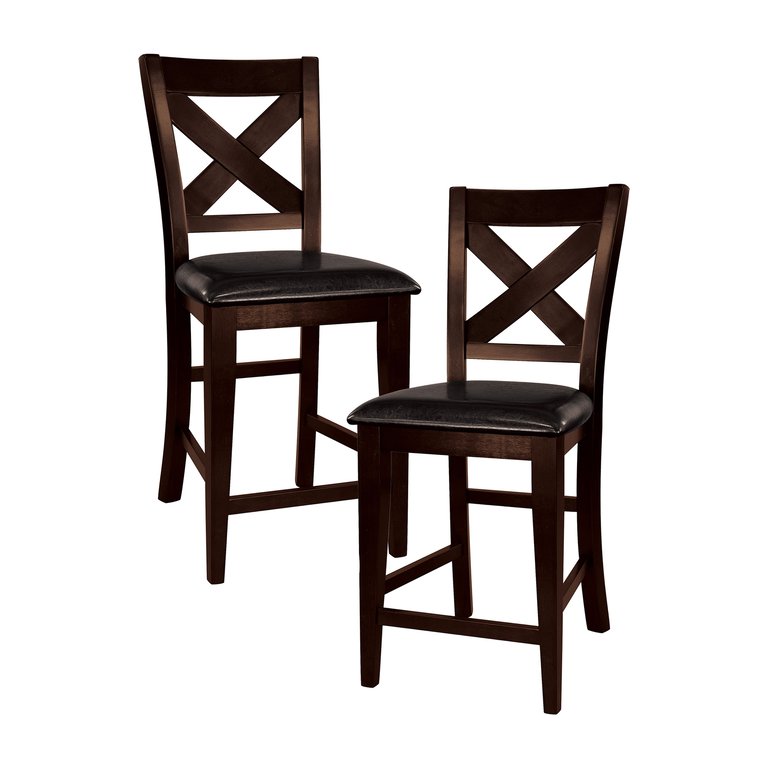 Jarvis 43.25 in. Warm Merlot Full Back Wood Frame Dining Bar Stool with Faux Leather Seat - Set of 2 - Warm Merlot