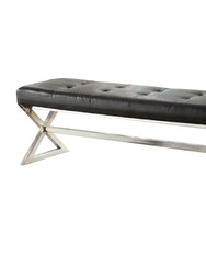 Jaunt Faux Leather Chrome Metal Frame Bench With Upholstered Cushion - Black