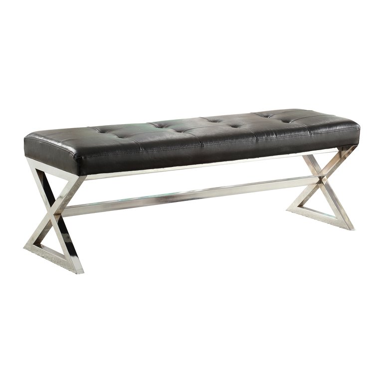 Jaunt Faux Leather Chrome Metal Frame Bench With Upholstered Cushion