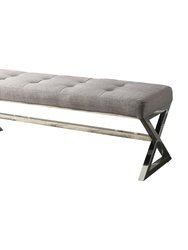 Jaunt Faux Leather Chrome Metal Frame Bench With Upholstered Cushion - Gray