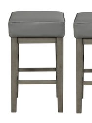 Kinsale 26 in. Backless Wood Frame Square Bar Stool With Faux Leather Seat (Set of 2) - Antique Gray