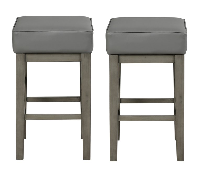 Kinsale 26 in. Backless Wood Frame Square Bar Stool With Faux Leather Seat (Set of 2) - Antique Gray