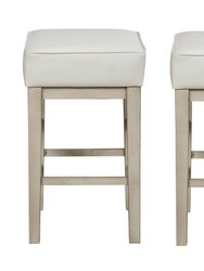 Kinsale 26 in. Backless Wood Frame Square Bar Stool With Faux Leather Seat (Set of 2) - White