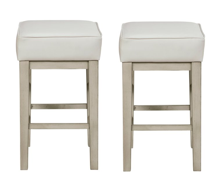 Kinsale 26 in. Backless Wood Frame Square Bar Stool With Faux Leather Seat (Set of 2) - White