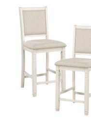 Leland 42.5 in. Full Back Wood Frame Bar Stool With Fabric Seat (Set of 2) - Antique White