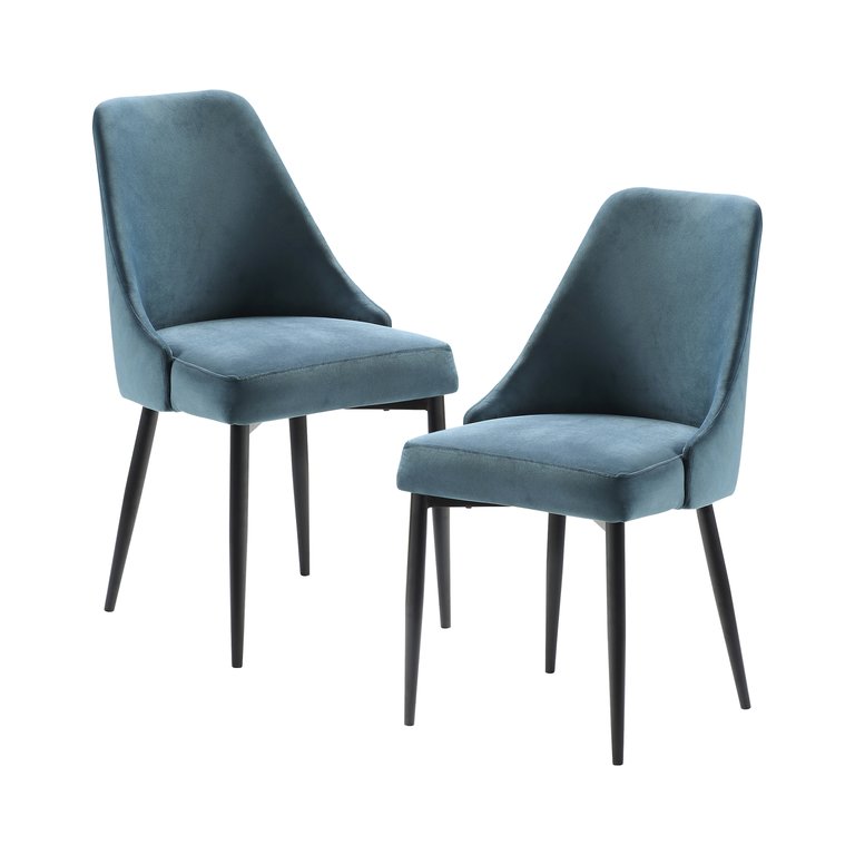 Orsina Velvet Dining Room Side Chair - Set of 2 - Blue