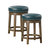 Paran 25 in. Brown Backless Wood Frame Round Swivel Bar Stool with Faux Leather Seat - Set of 2 - Brown and Green