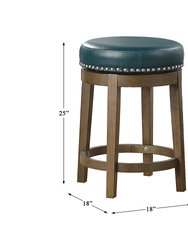 Paran 25 in. Brown Backless Wood Frame Round Swivel Bar Stool with Faux Leather Seat - Set of 2
