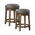 Paran 25 in. Brown Backless Wood Frame Round Swivel Bar Stool with Faux Leather Seat - Set of 2 - Brown and Gray
