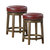 Paran 25 in. Brown Backless Wood Frame Round Swivel Bar Stool with Faux Leather Seat - Set of 2 - Brown and Red