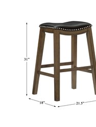 Pecos 31 in. Brown Backless Wood Frame Saddle Bar Stool With Faux Leather Seat