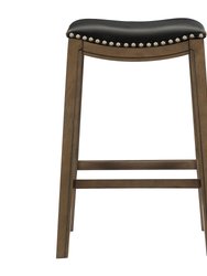 Pecos 31 in. Brown Backless Wood Frame Saddle Bar Stool With Faux Leather Seat - Brown and Black