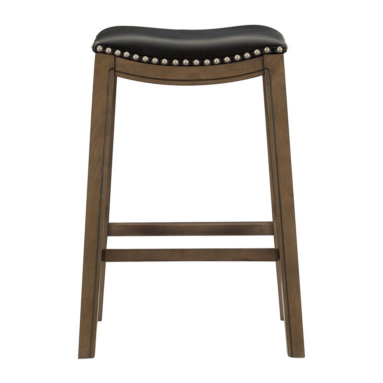 Pecos 31 in. Brown Backless Wood Frame Saddle Bar Stool With Faux Leather Seat - Brown and Black