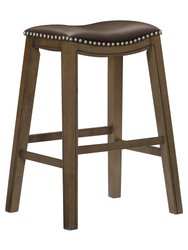 Pecos 31 in. Brown Backless Wood Frame Saddle Bar Stool With Faux Leather Seat