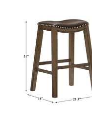 Pecos 31 in. Brown Backless Wood Frame Saddle Bar Stool With Faux Leather Seat