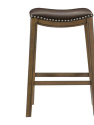 Pecos 31 in. Brown Backless Wood Frame Saddle Bar Stool With Faux Leather Seat - Brown