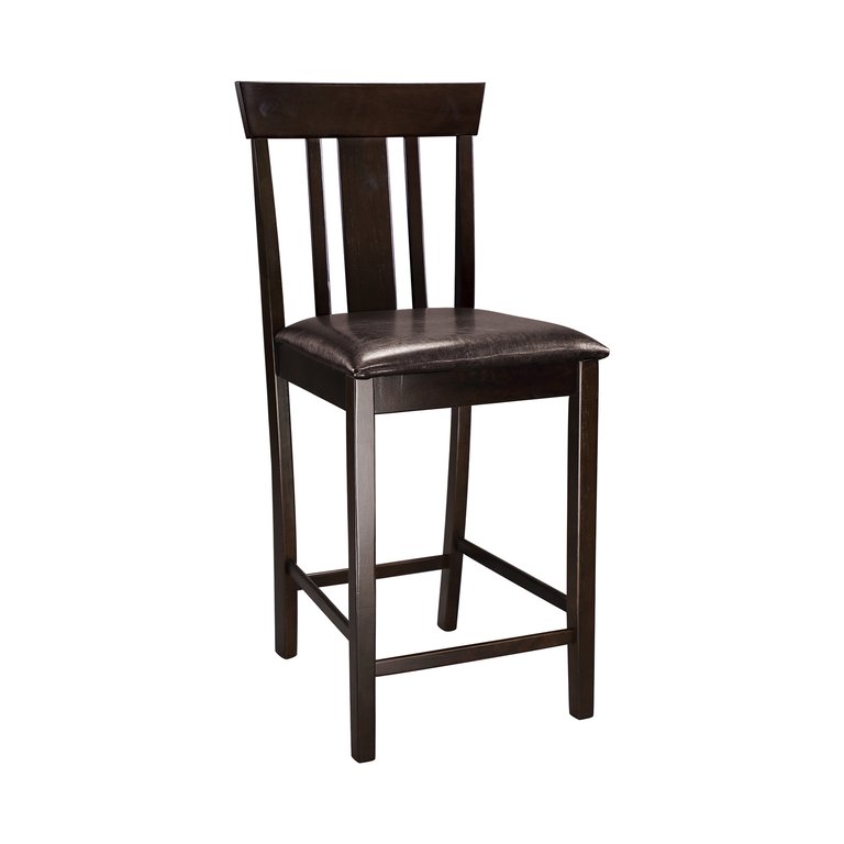 Rochelle 38.75 in. Espresso Full Back Wood Frame Bar Stool with Faux Leather Seat - Set of 2