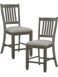 Roux 42.5 in. Full Back Wood Frame Dining Bar Stool With Fabric Seat (set of 2) - Antique Gray