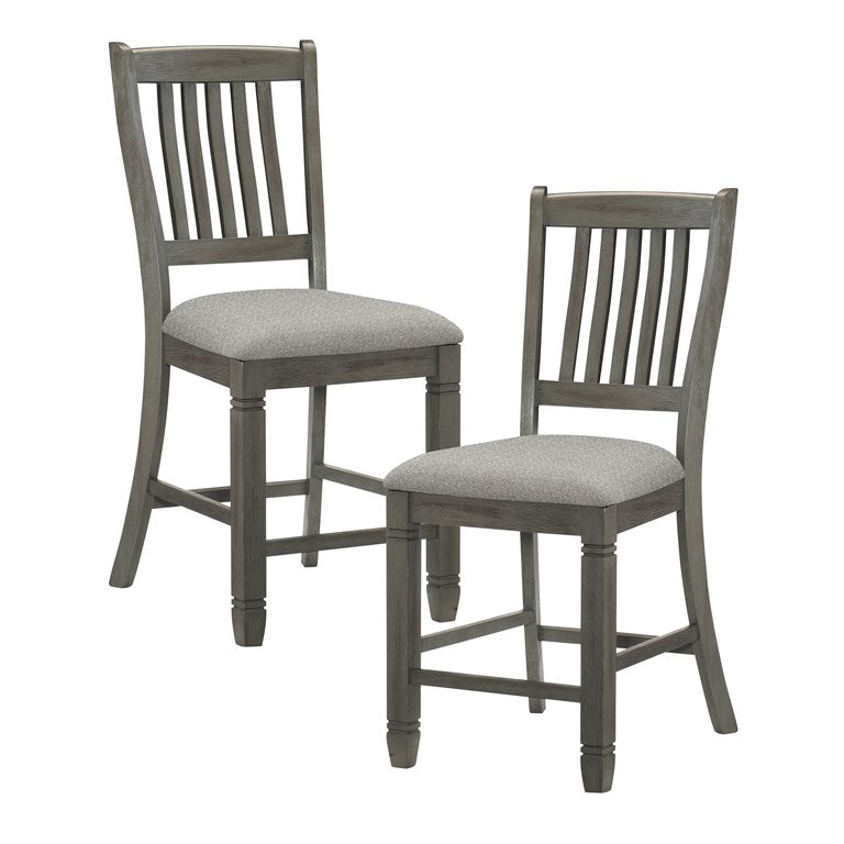 Roux 42.5 in. Full Back Wood Frame Dining Bar Stool With Fabric Seat (set of 2) - Antique Gray