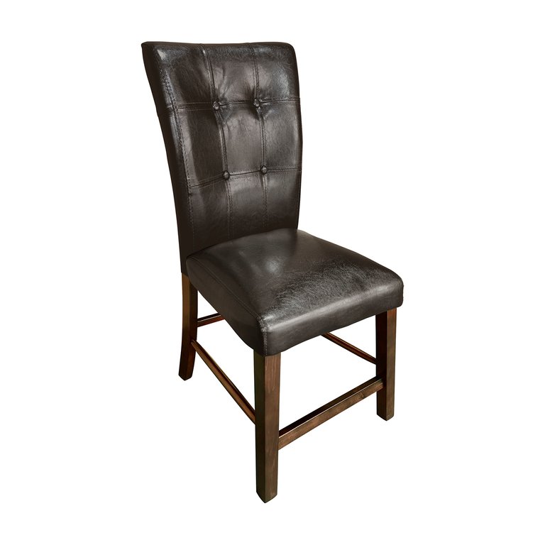 Townsford 41 in. Espresso Full Back Wood Frame Dining Bar Stool with Faux Leather Seat - Set of 2