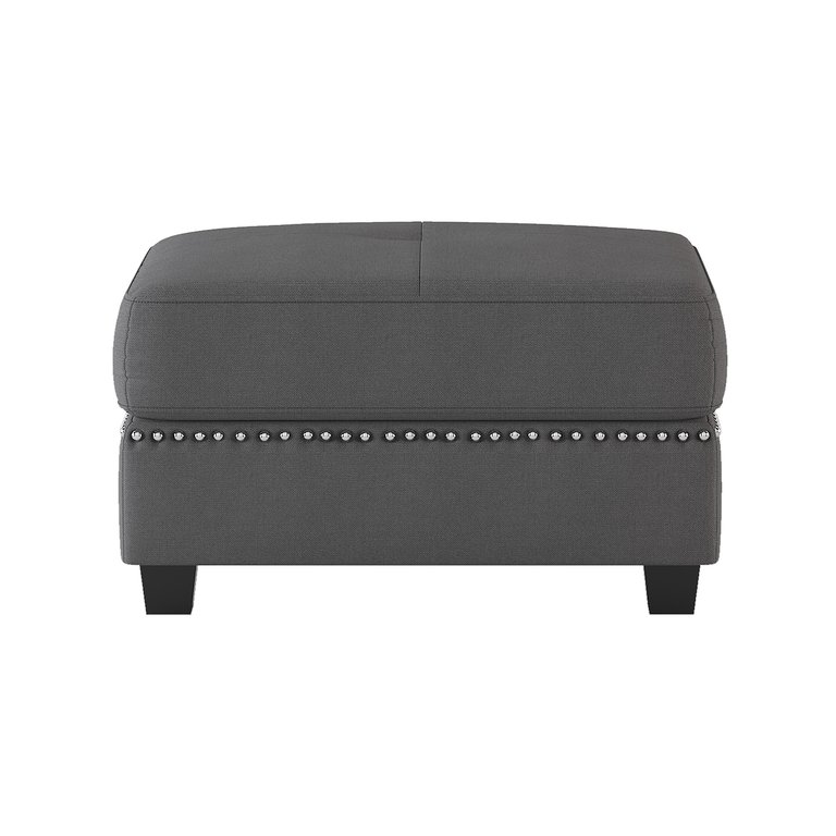 Ulrich Dark Gray Textured Fabric Upholstery Ottoman - Dark Gray