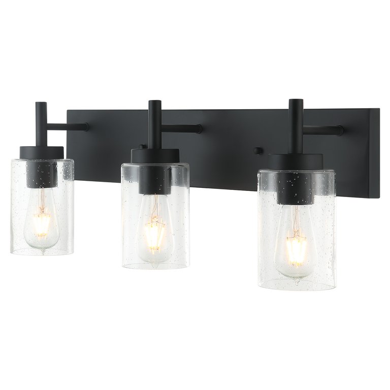 3-Light Bathroom Vanity Light with Bubble Glass Shade - Black