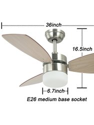 36 in. 6 Speed Ceiling Fan With Dual-Finish Wood Blades And White Glass Lampshade