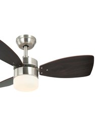 36 in. 6 Speed Ceiling Fan With Dual-Finish Wood Blades And White Glass Lampshade - Satin Nickel