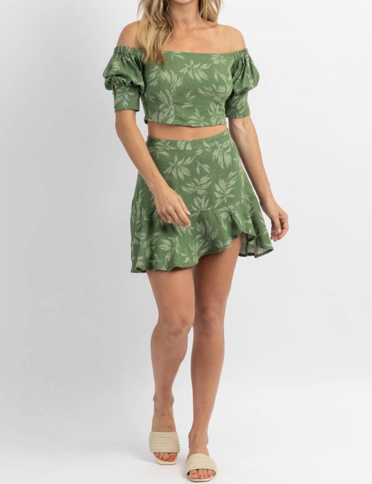 Botanical Ruffled Hem Skirt Set - Green