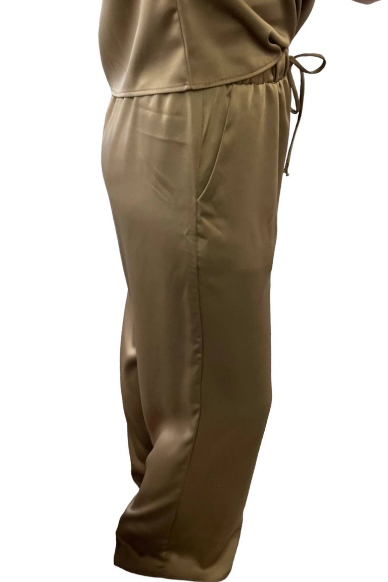 Elastic Waist Satin Pants In Coffee