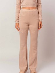 Flower Detail Sweater Pants In Taupe - Taupe
