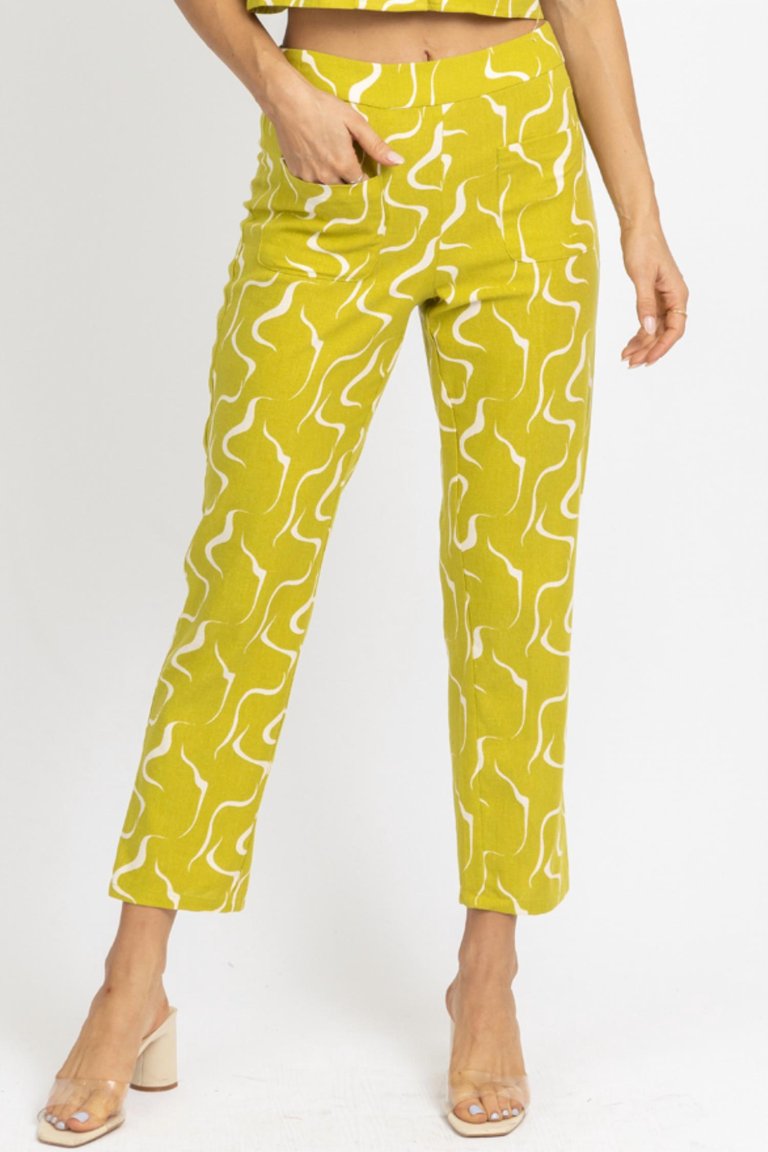 Linen Abstract Culotte Pant - Lime