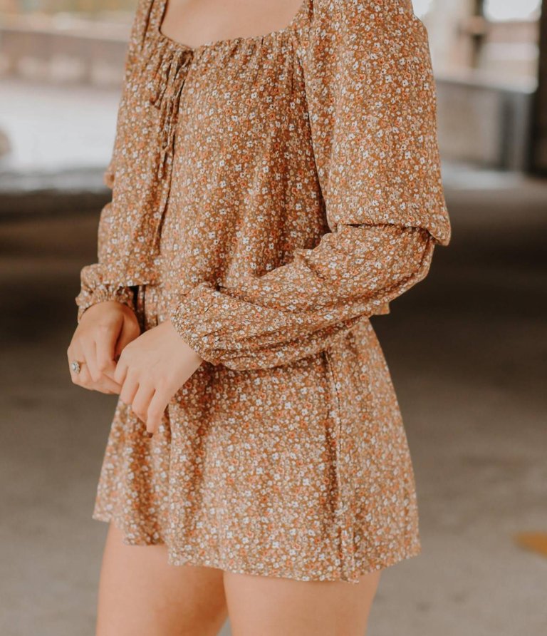 Read My Mind Floral Romper In Mocha