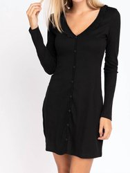 Ribbed Long Sleeve Mini Dress - Black