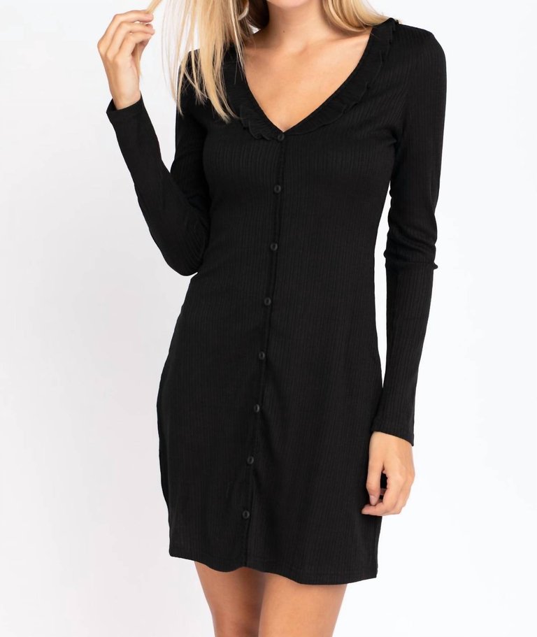 Ribbed Long Sleeve Mini Dress - Black