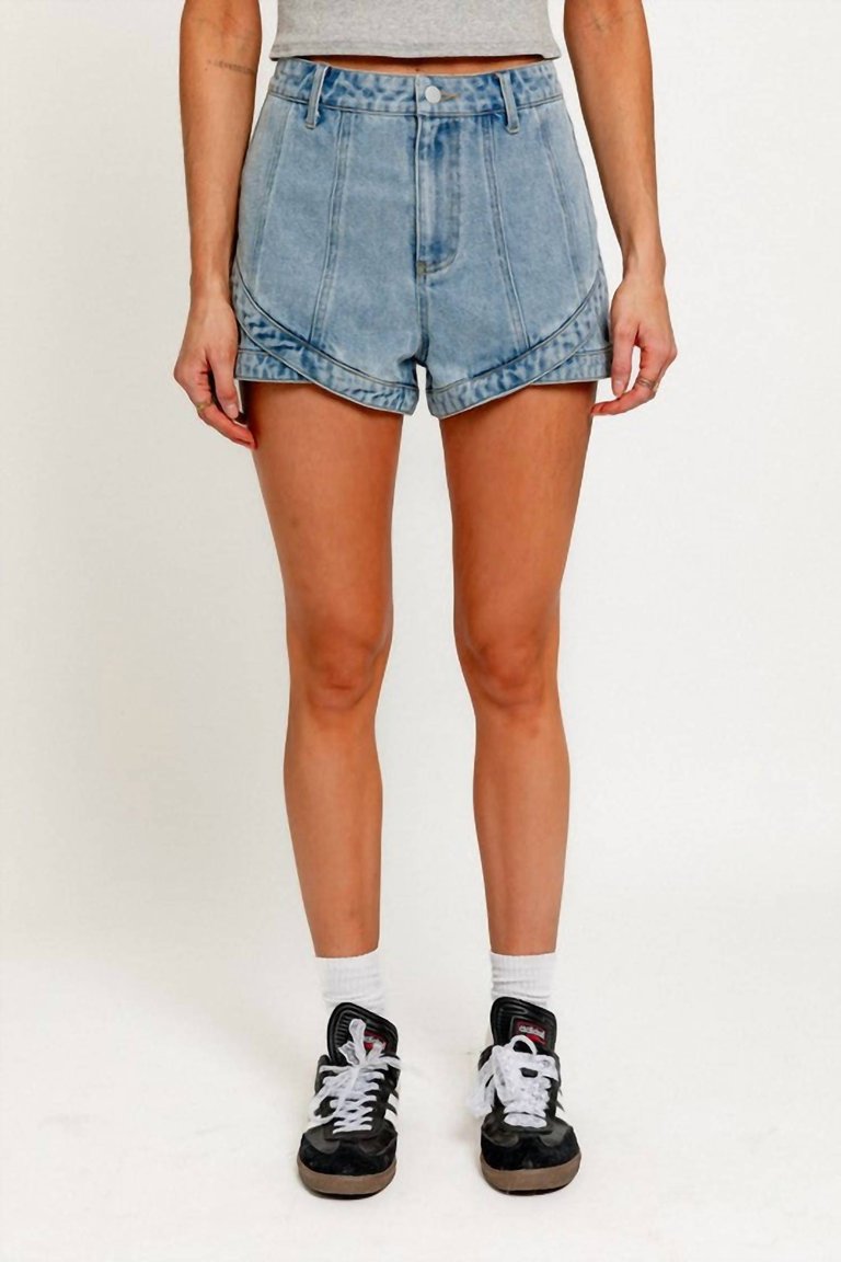 Seam Detail Denim Short In Blue - Blue