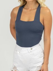 Strappy Squareneck Bodysuit - Dark Blue