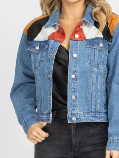 LE LIS Suede Patch Relaxed Denim Jacket product