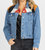 Suede Patch Relaxed Denim Jacket - Blue