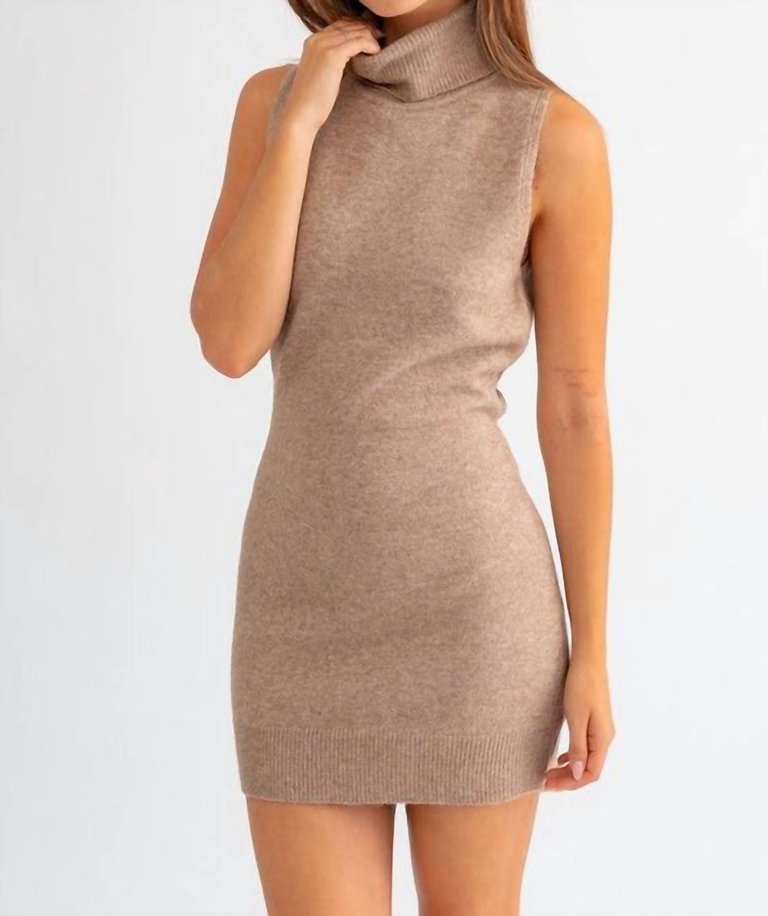 Turtleneck Knit Dress In Mocha - Mocha