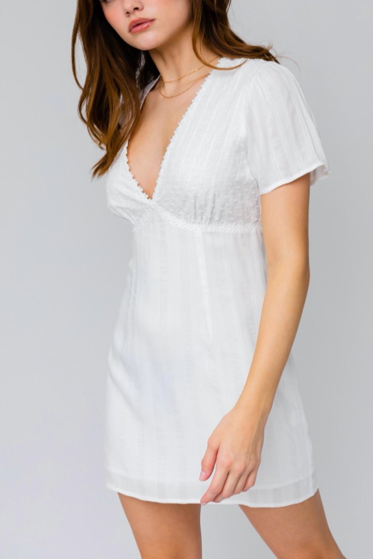 White Short Sleeve Mini Dress - White