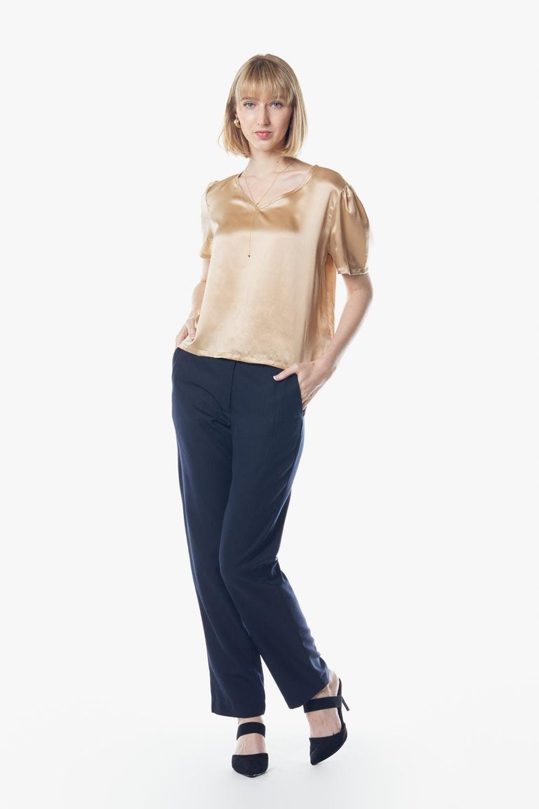 Champagne V-Neck Blouse - Champagne