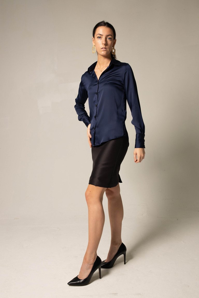 Classy Women Silk Blouse - Royal Blue