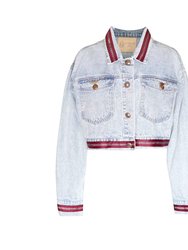 Danielle Denim Jacket With Red Lining - White Wash