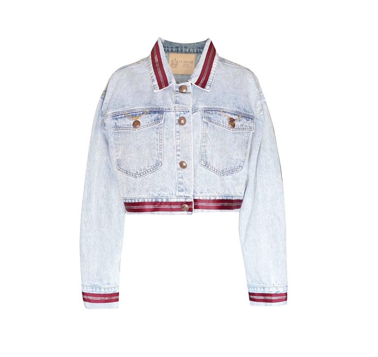 Danielle Denim Jacket With Red Lining - White Wash