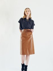 Glossy Brown Vegan Leather Pencil Skirt - Dark Hazel