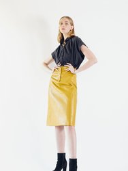 Glossy Vegan Leather Pencil Skirt - Mustard