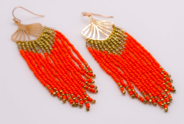 Golden Leaves Earrings - Orange